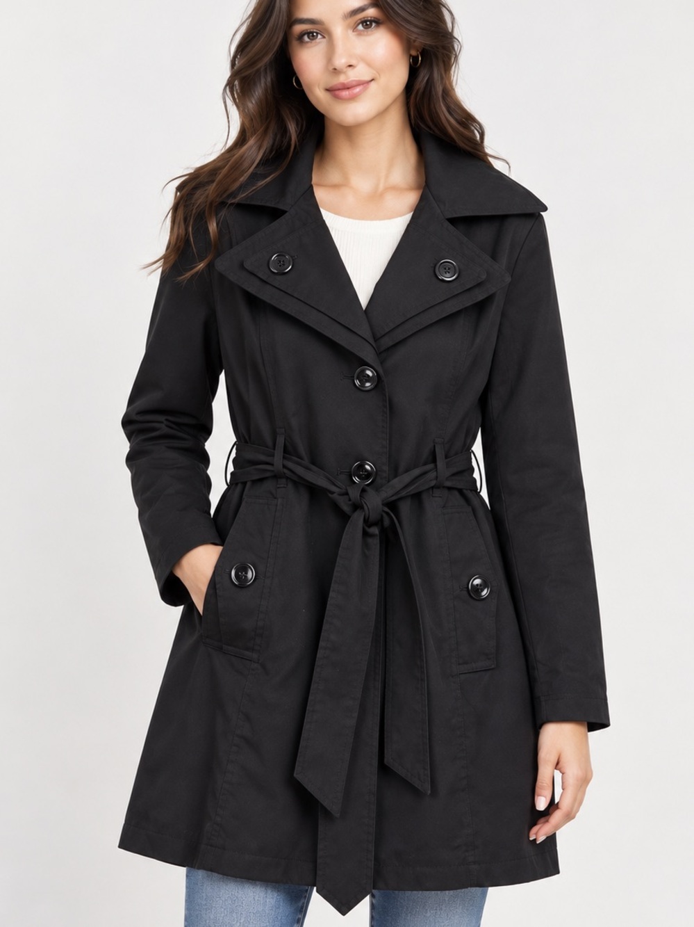 Jason Kole Black Double-Breasted Trench Coat Belted XL Jacket